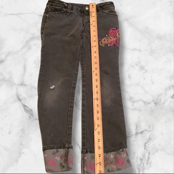 PellePelle Girls Size 6X Black Jeans With Belle Belle Design & Embroidered Cuffs - Picture 9 of 16